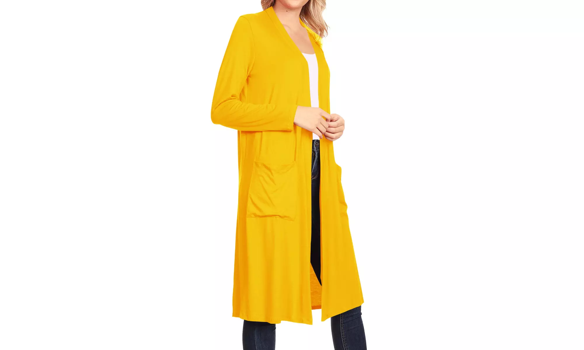 Women's Casual Open Front Side Pockets Solid  Long Cardigan