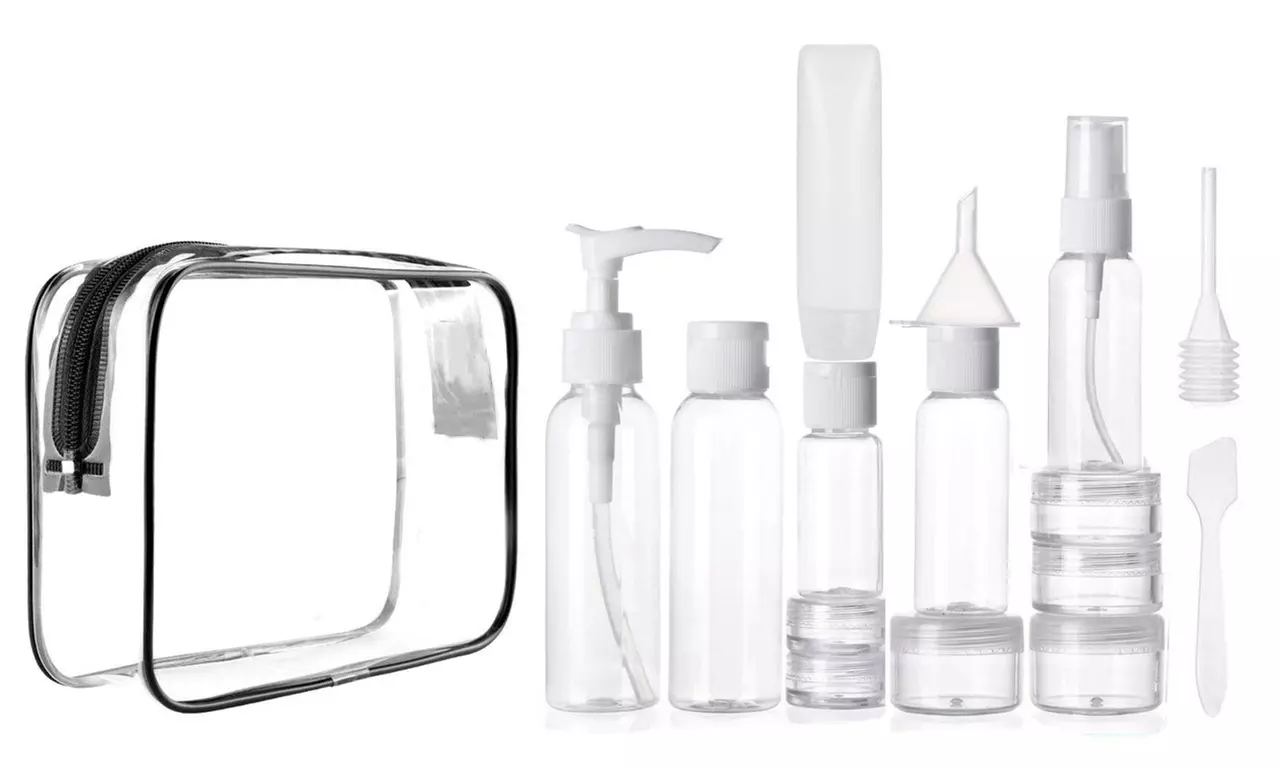 Travel Size TSA Approved Toiletry Bottles Set Cosmetic Makeup Containers & Bag - Primary Image