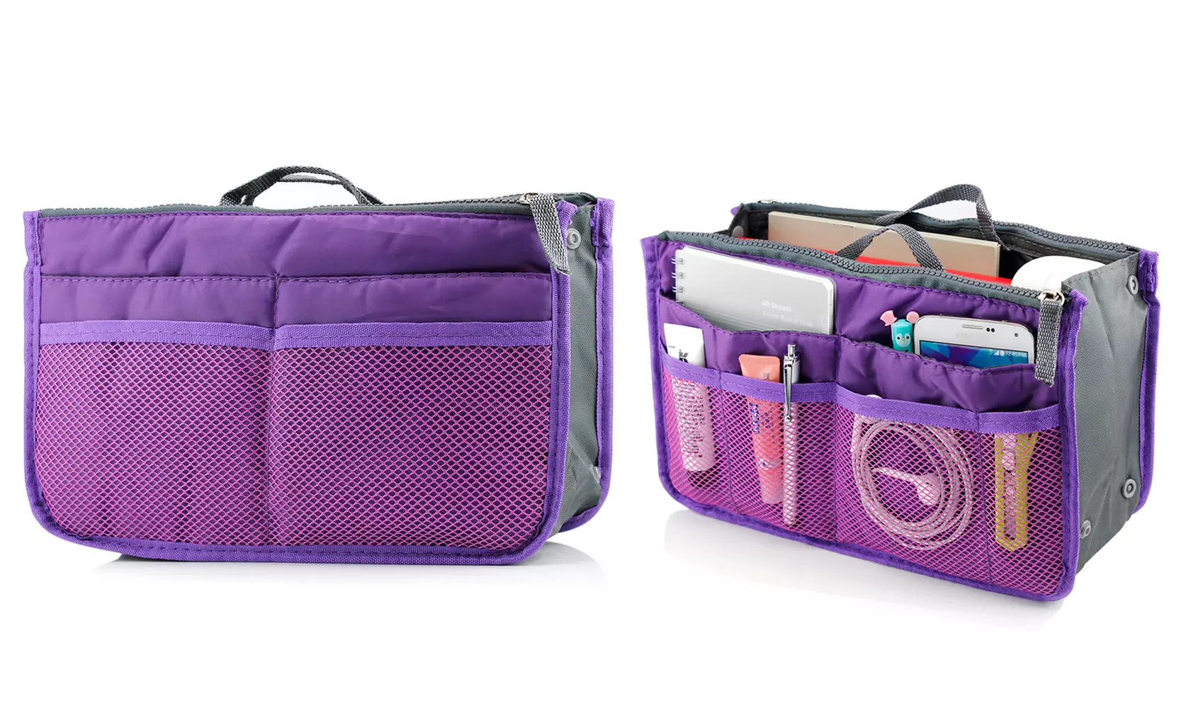2-Pack:Women's Travel Tote Handbag / Purse Insert Cosmetic Organizer