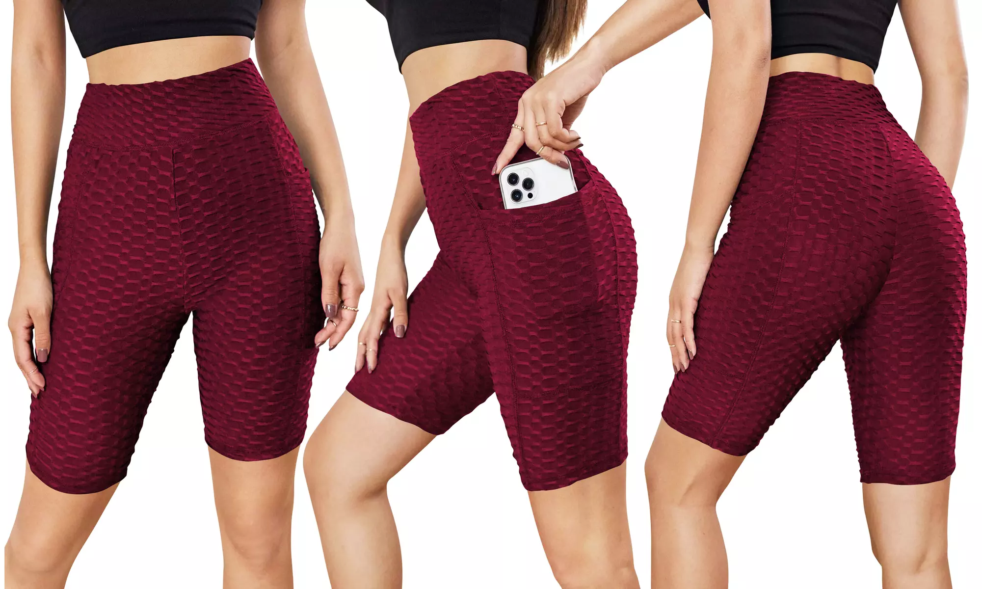 Women's High-Waist Butt Lifting Biker Shorts with Pockets - Second Medium
