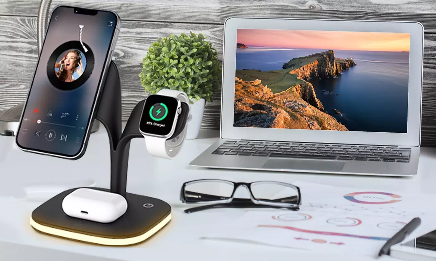 iMounTEK 4-In-1 Magnetic Qi Fast Wireless Charger Dock Charging Station w/ Light - Primary Image