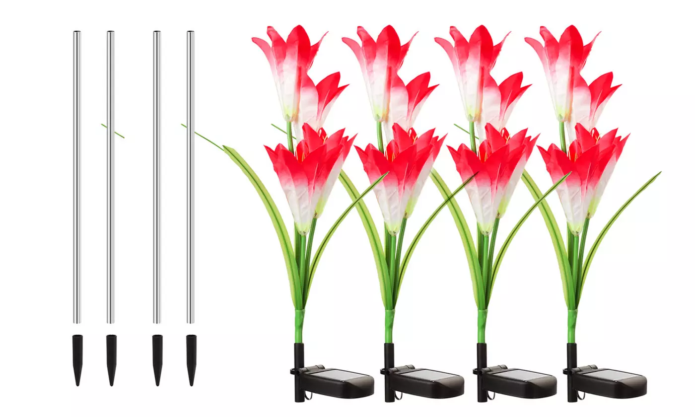 2-8Pcs Lily Flower Solar LED Stake Lamp Lights for Garden, Patio, or Backyard
