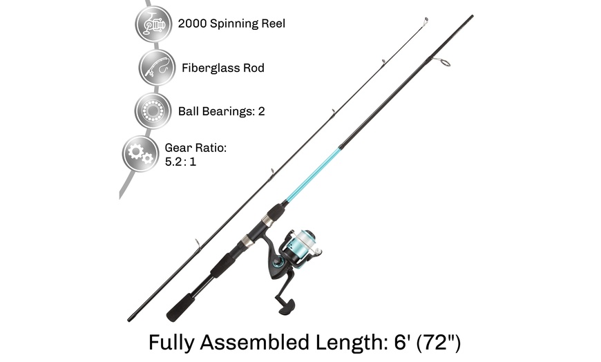 Beginner Spinning Open Face Rod and Reel 6 Ft Fiberglass Fishing Pole ...