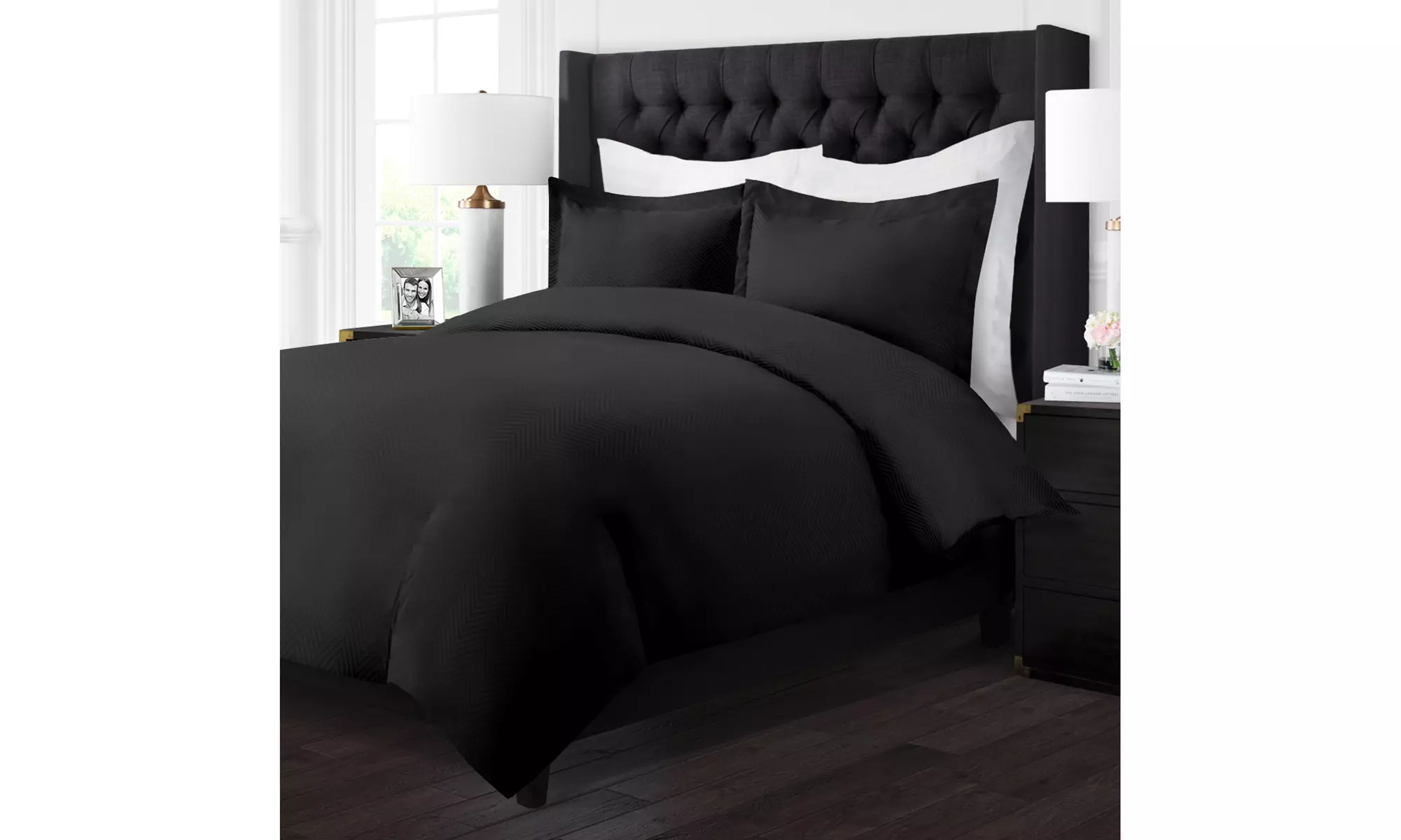 Hotel Collection 3 Piece Duvet Cover Set with Embossed Chevron Pattern - Primary Image