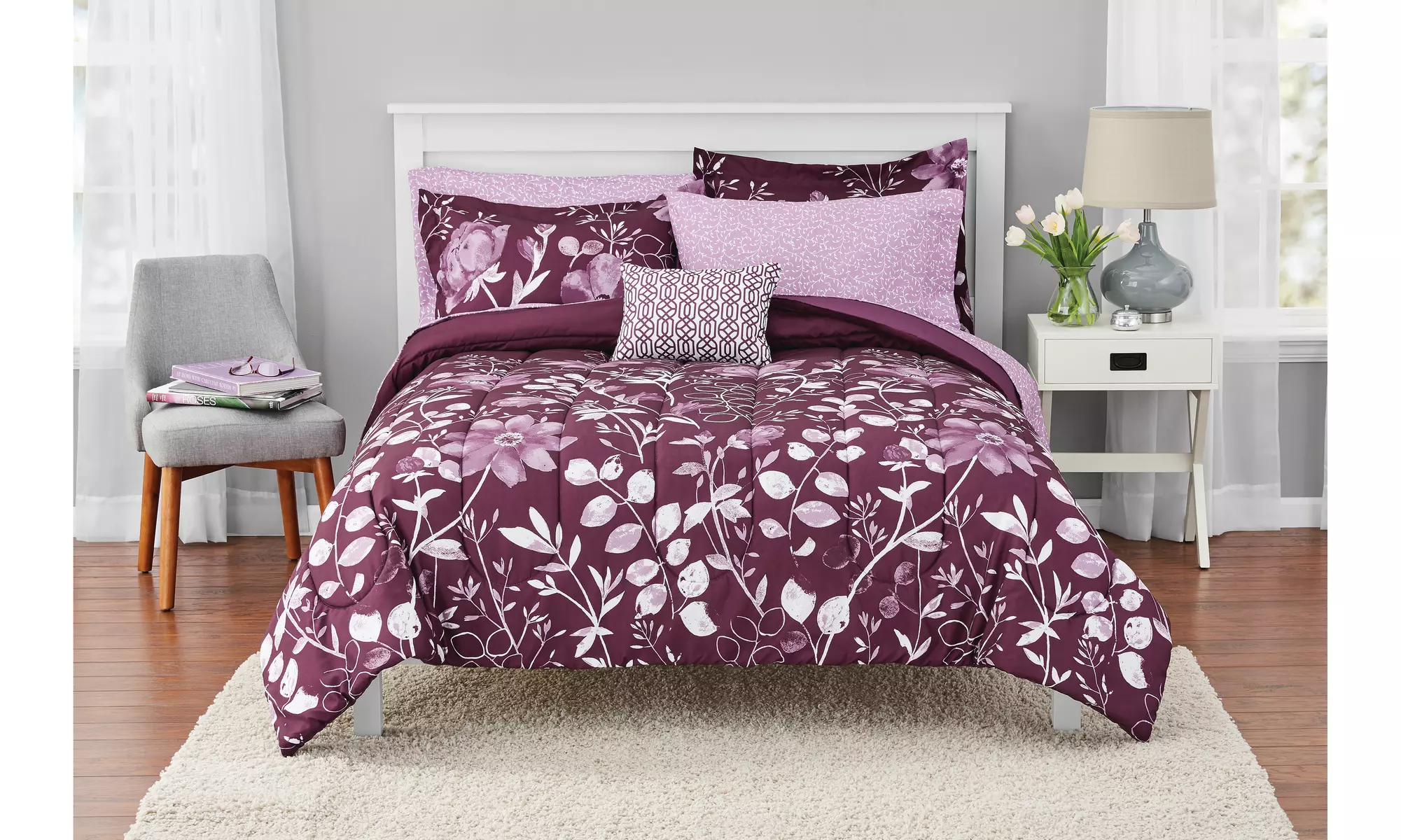 Mainstays Kamala Bed in a Bag Coordinating Bedding, Purple, Twin XL - Primary Image