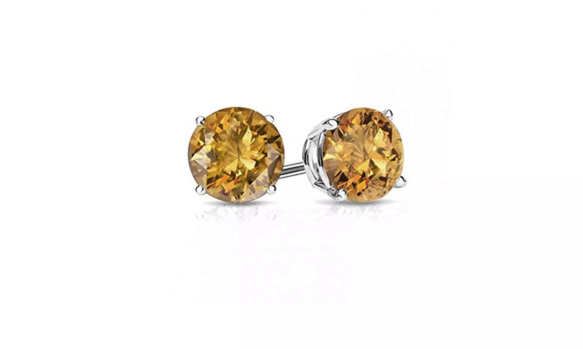 Paris Jewelry 14k White Gold Plated Round Cut 9mm Gemstone Citrine Stud Earrings - Primary Image