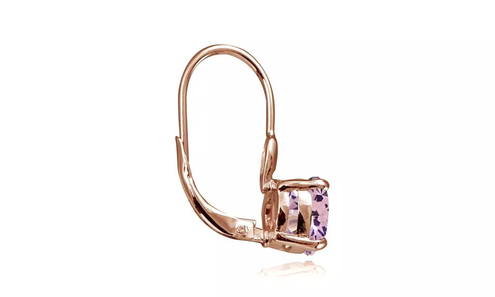 Rose Gold Tone over Silver Simulated Pink Tourmaline Round Leverback Earrings