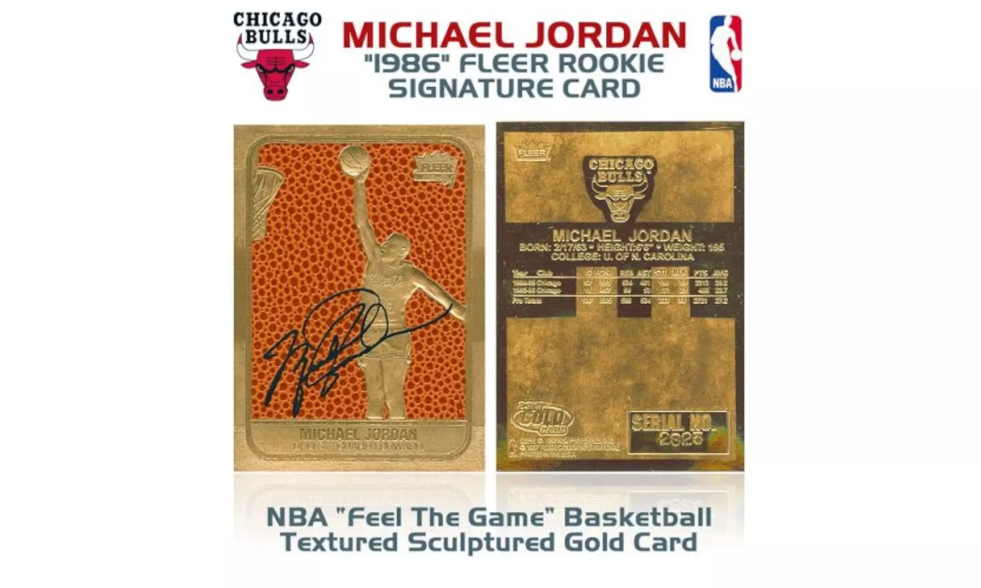 1996 Michael Jordan Fleer 86 ROOKIE Design Feel the Game Signature 23K Card Mint - Primary Image