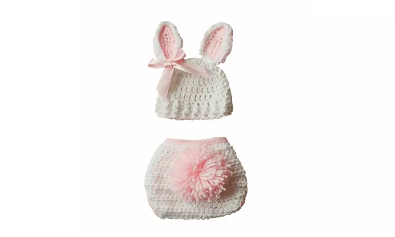 White Rabbit Costume Bébé - Tenue Photographie Nouveau-Né Fille Garçon Tricotée