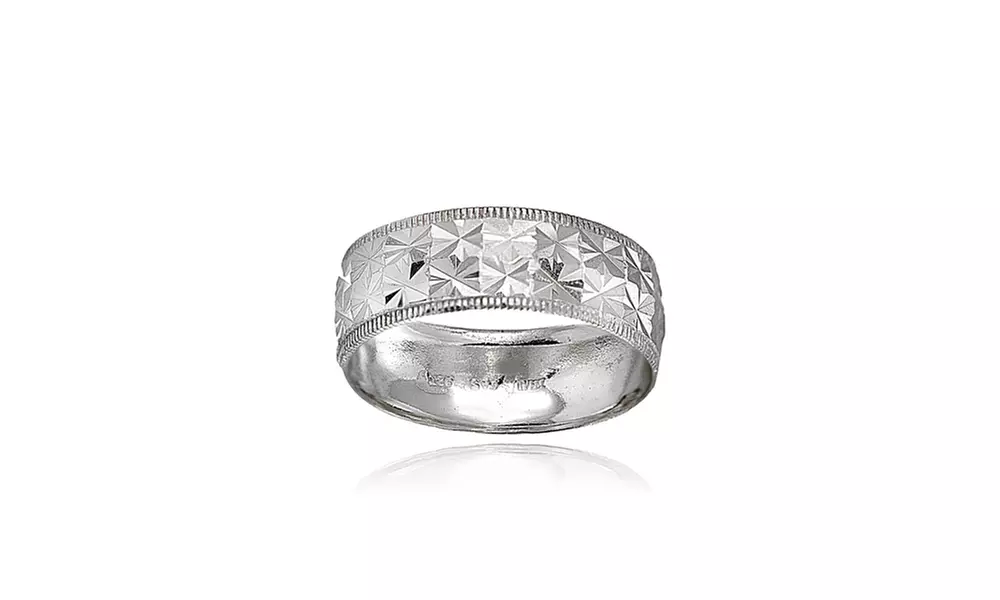 Sterling Silver Diamond-cut Wedding Band Ring