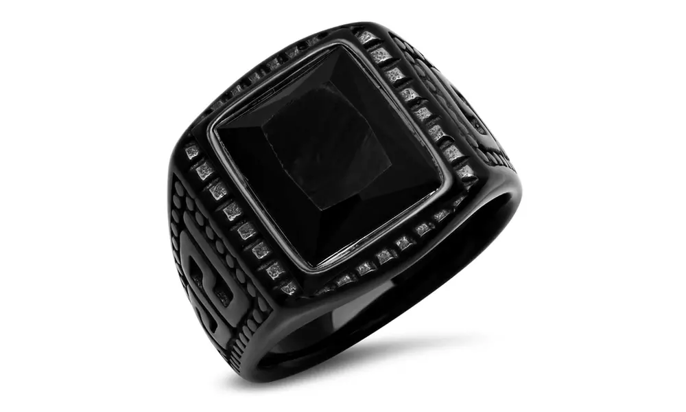 Steeltime Men's Black Ip Stainless Steel and Faux Onyx Rings - Primary Image