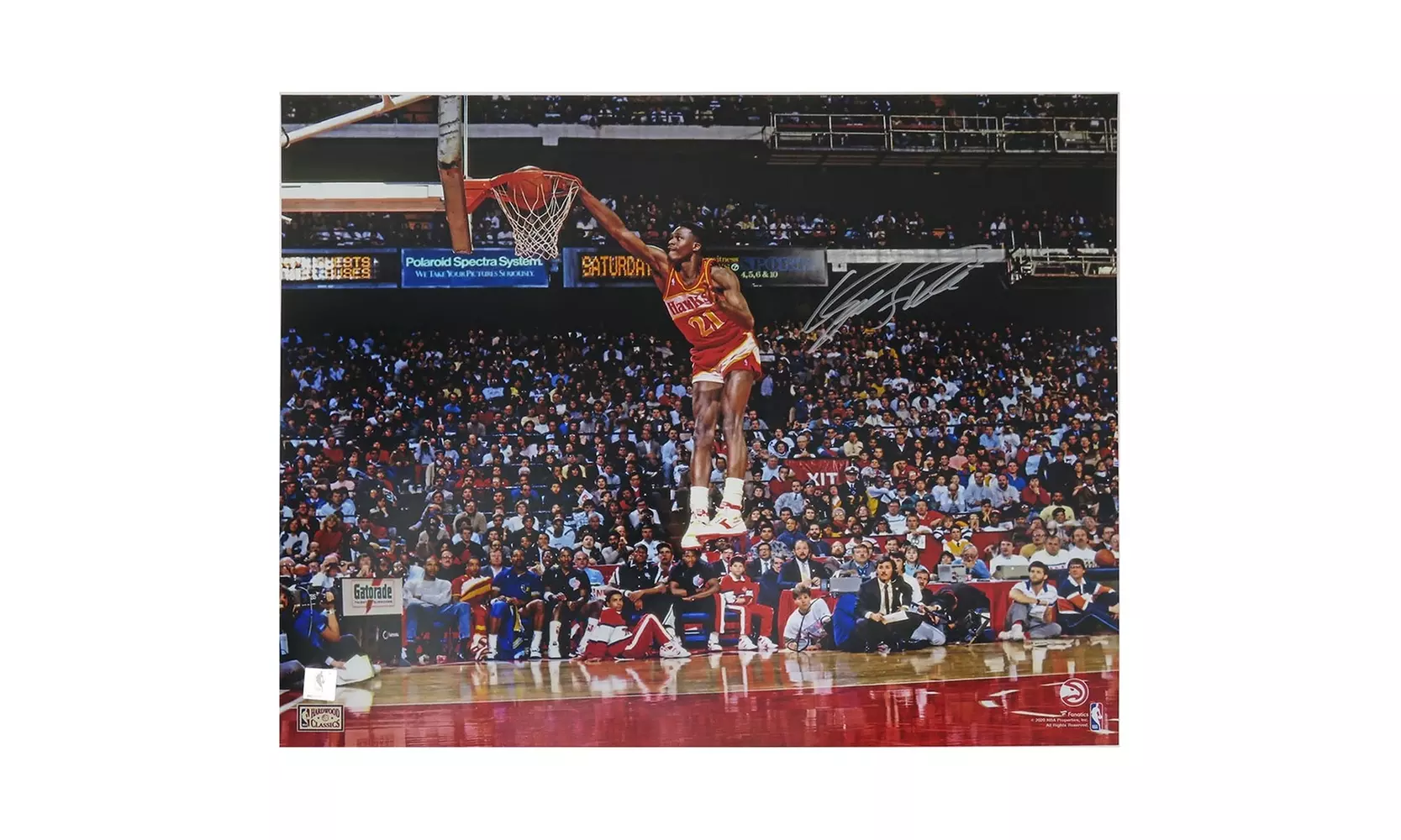 Dominique Wilkins Signed Atlanta Hawks One Hand Slam Dunk Action 16x20 Photo - Primary Image