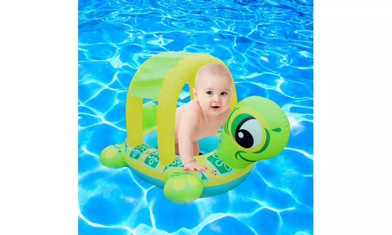Inflatable Turtle Pool Float with Sun Shade for Kids - Primary Image