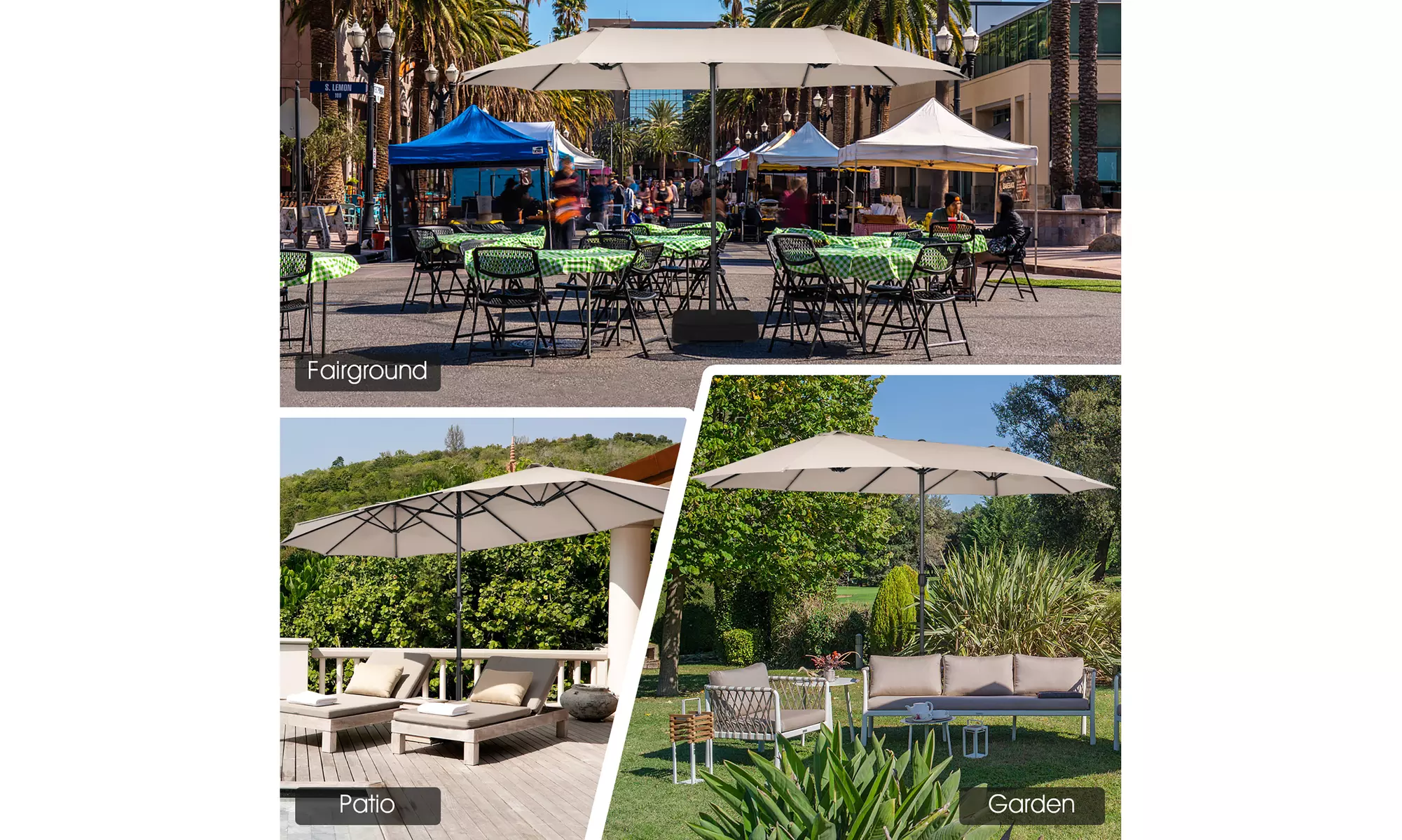 Costway 15FT Patio Double-Sided Umbrella Crank Outdoor Garden Market Sun Shade