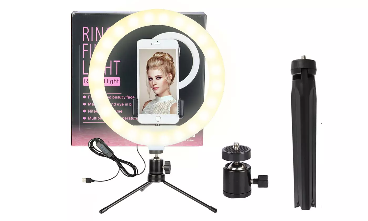 10" Makeup Fill Light LED Ring w/Tripod Stand Phone Holder Remote Kit For Stream - Primary Image