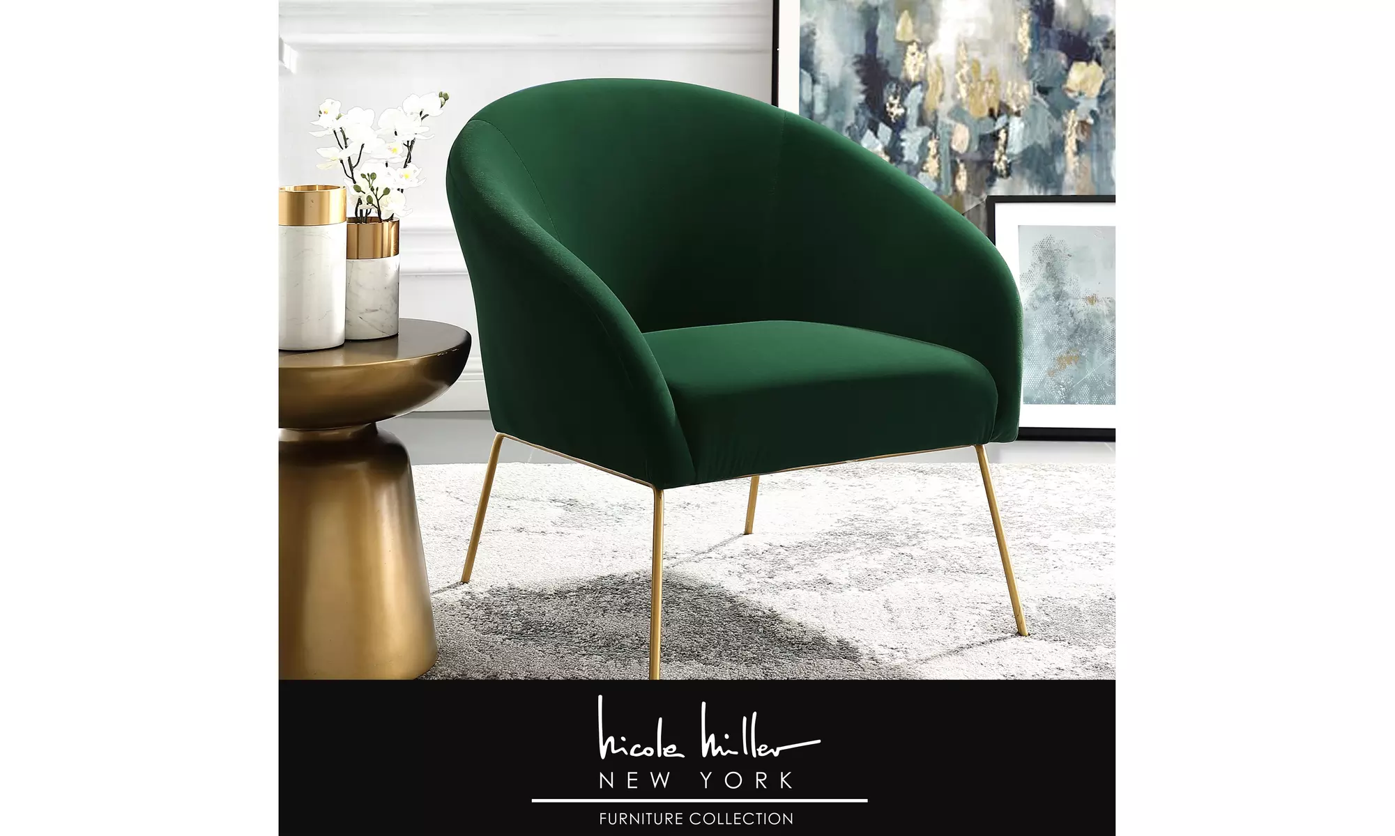 Nicole Miller Van Leather or Velvet Barrel Accent Chair with Matte Base - Primary Image