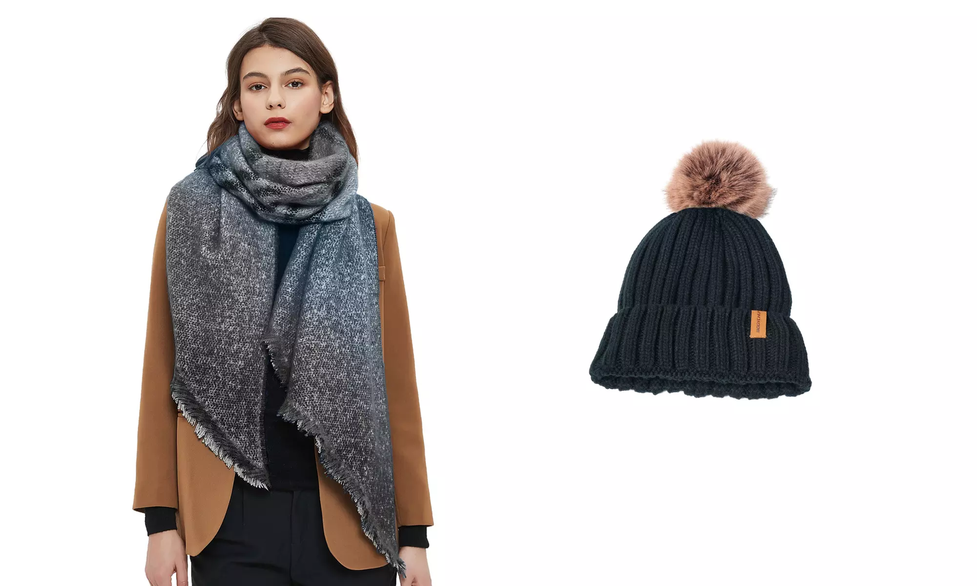 Women Fashion Winter Warm Knitted Hat Beanie Hat Scarf Set