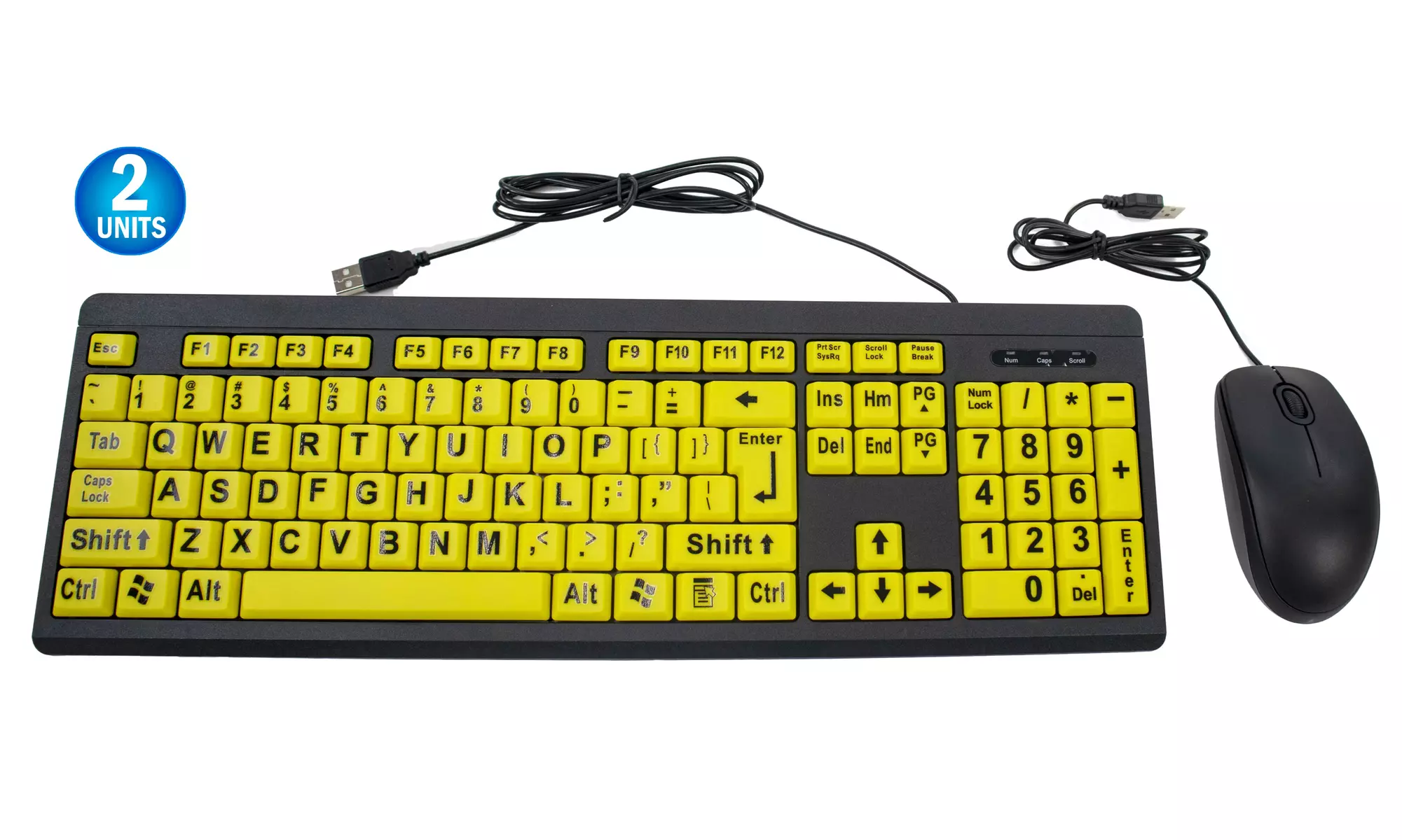 2 Big Bright Easy See Keyboard Yellow Large Print Letter Visual Impaired & Mouse - Primary Image