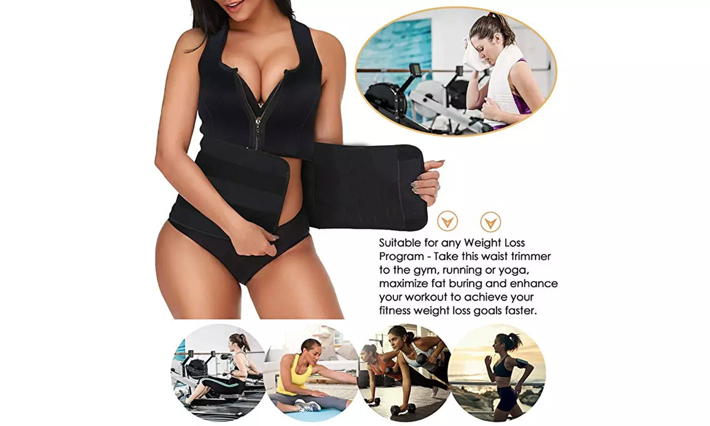 Women Neoprene Sweat Sauna Suit Tank Top Vest with Shaper Waist Trainer Belt