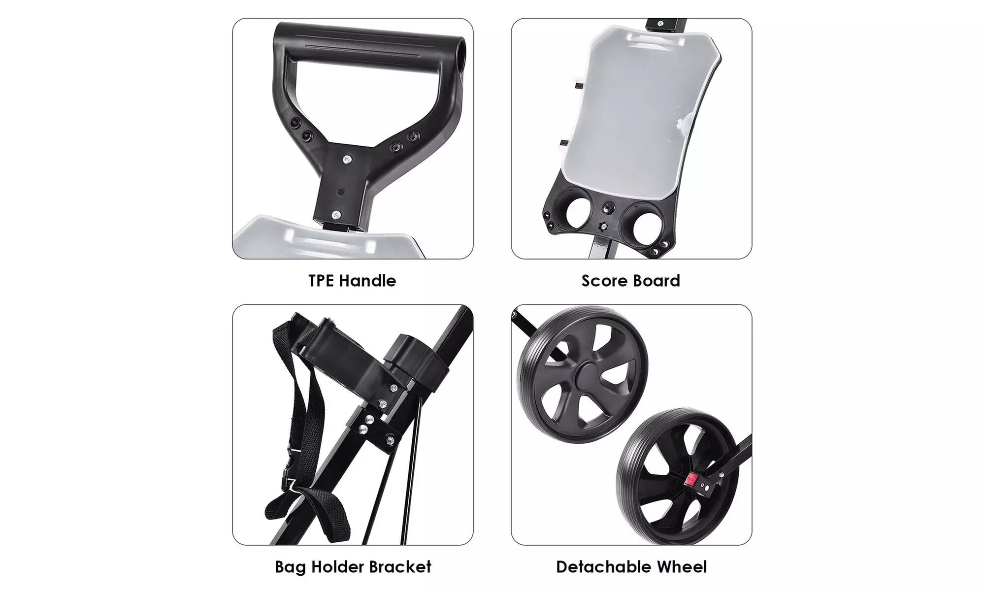 Folding 2 Wheel Push Pull Golf Club Cart Trolley Swivel Scoreboard Lightweight - Second Medium