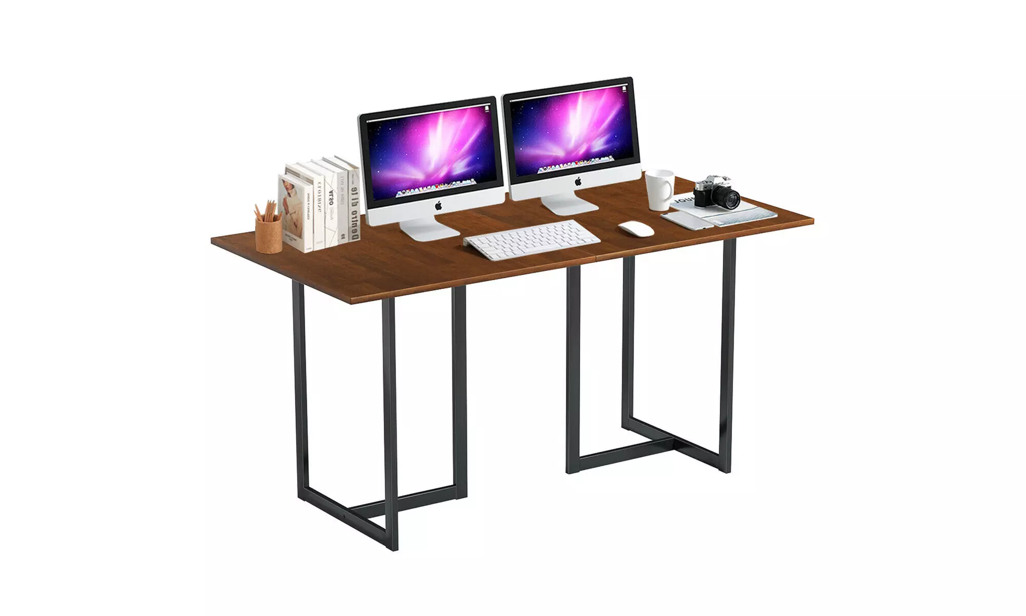 60" Console Dining Table Rectangular Kitchen Table w/ Metal Frame and Wood Top - Primary Image