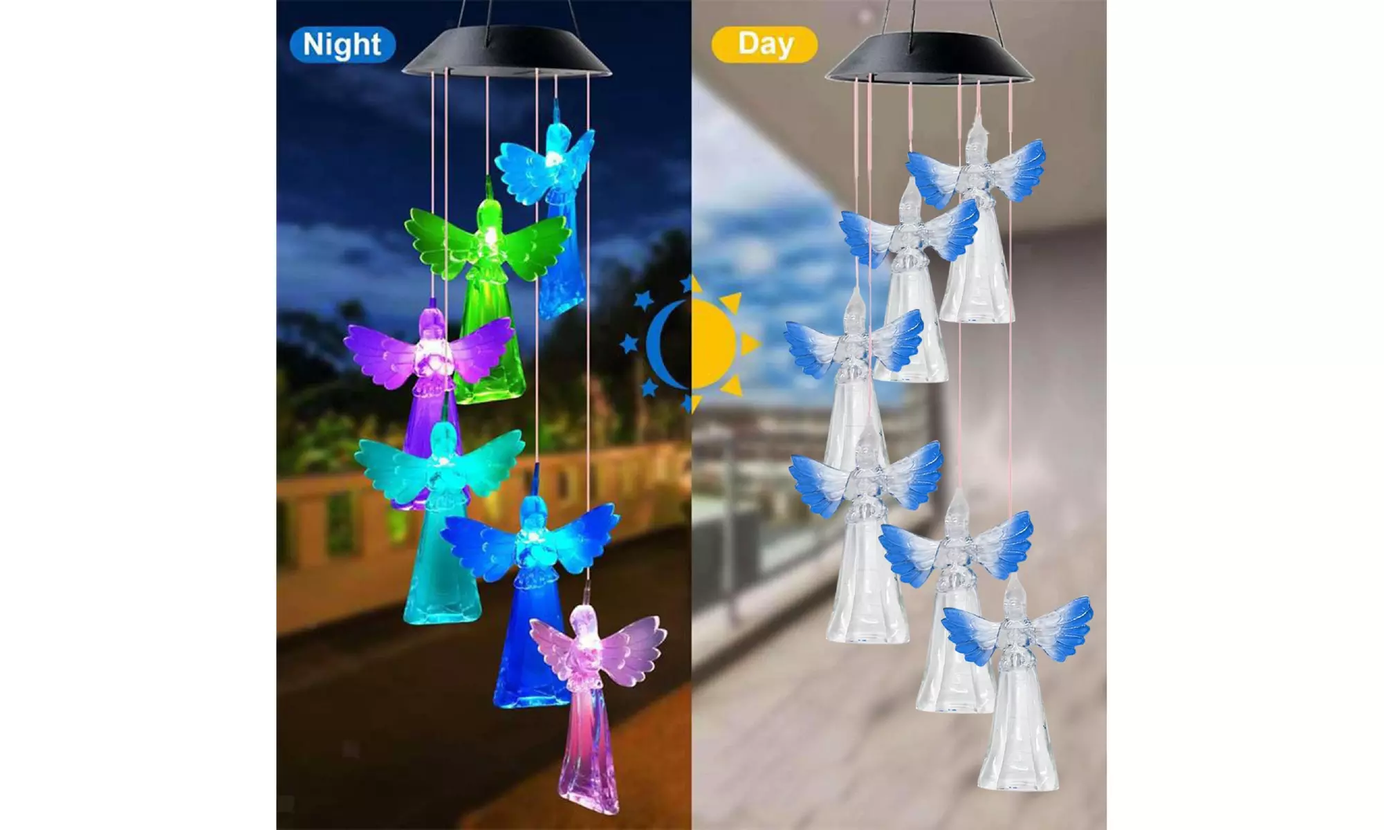 Large LED Solar Wind Chime Lights Color-Changing Outdoor Hanging Decor Bells