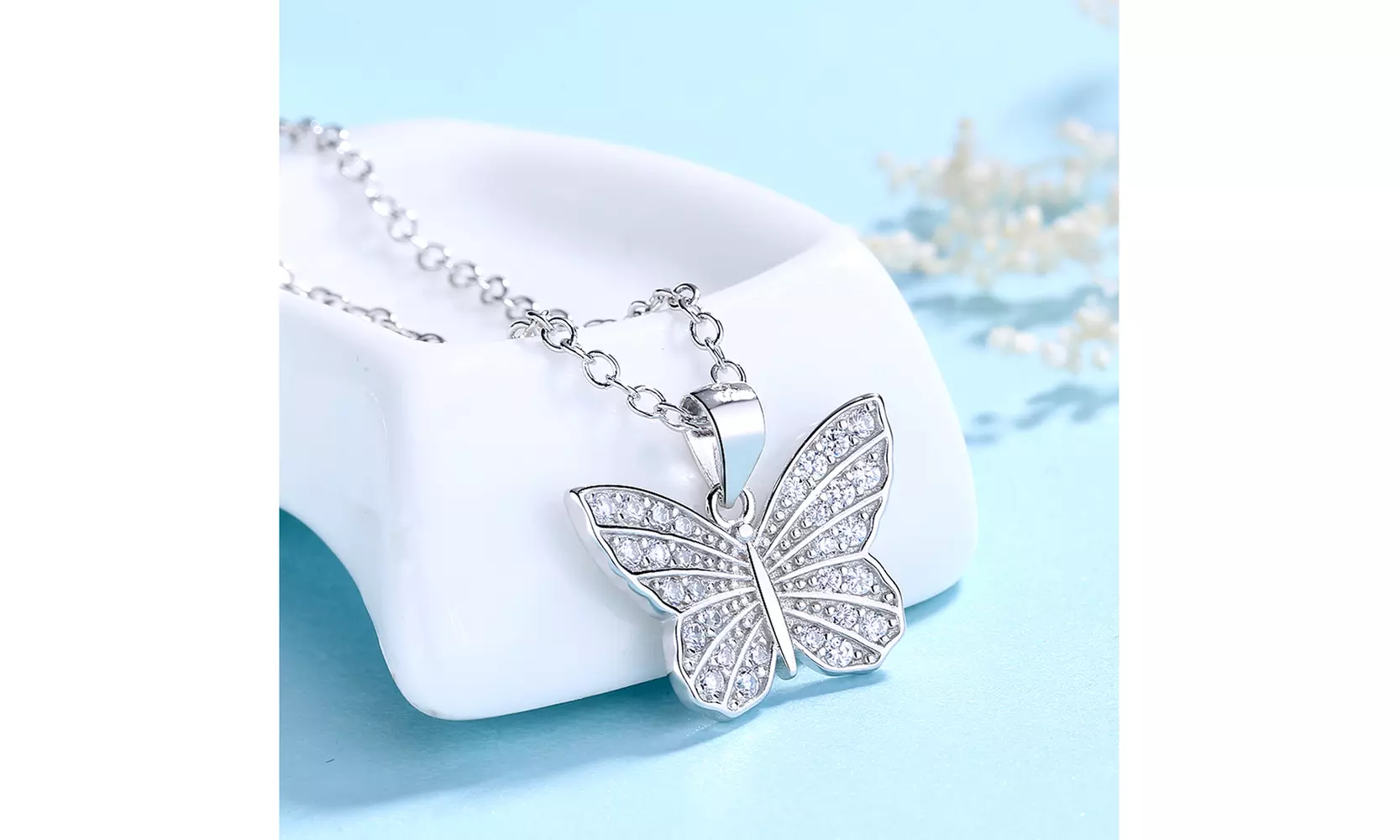 Sterling Silver Butterfly Pendant Necklace with Swarovski Crystals - Primary Image
