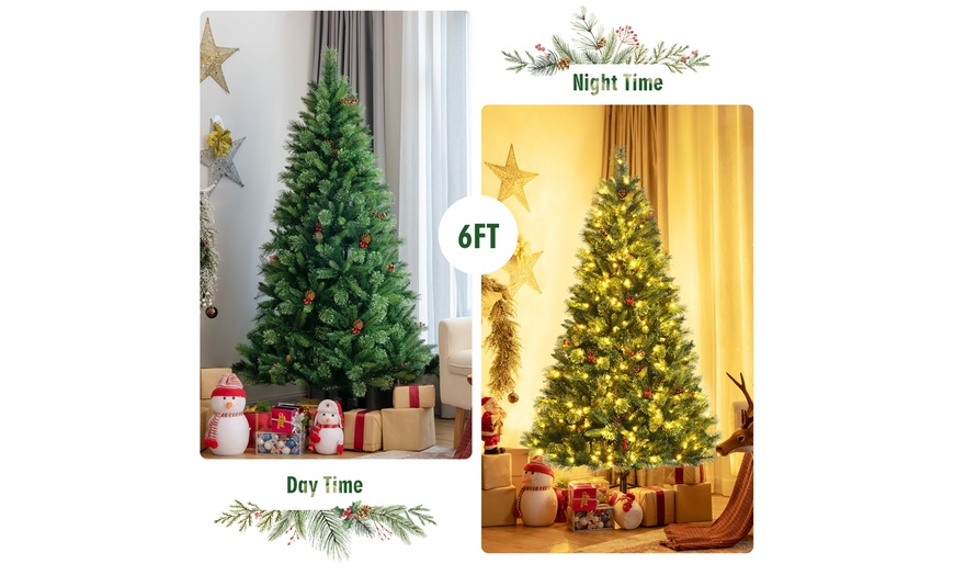 Costway 6ft Pre-lit Hinged Artificial Christmas Tree W/ Pine Cones ...