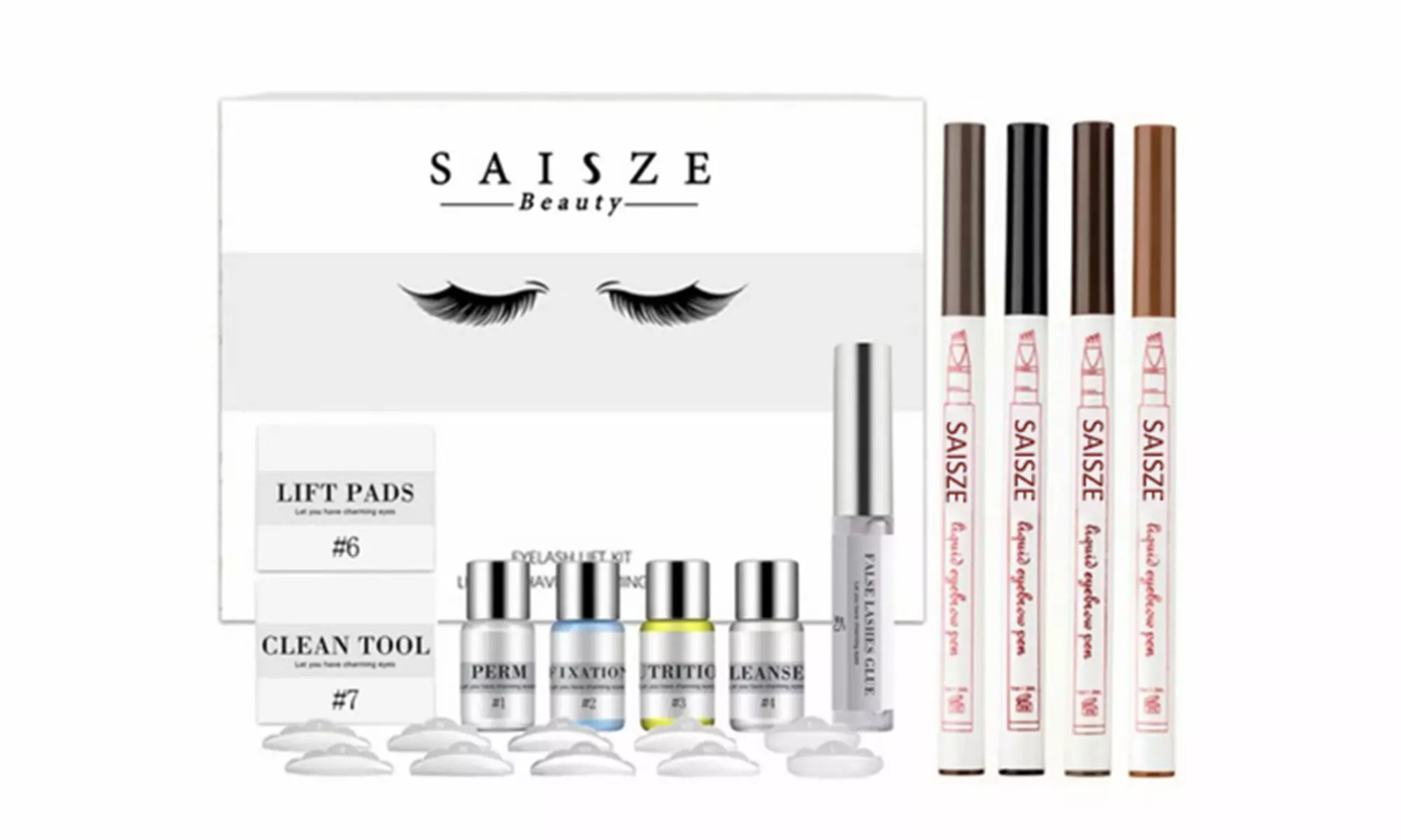 Professional Eyelash Perm Kit Eyelash Extensions Set with 4 PCS Eyebrow Pencil - Primary Image