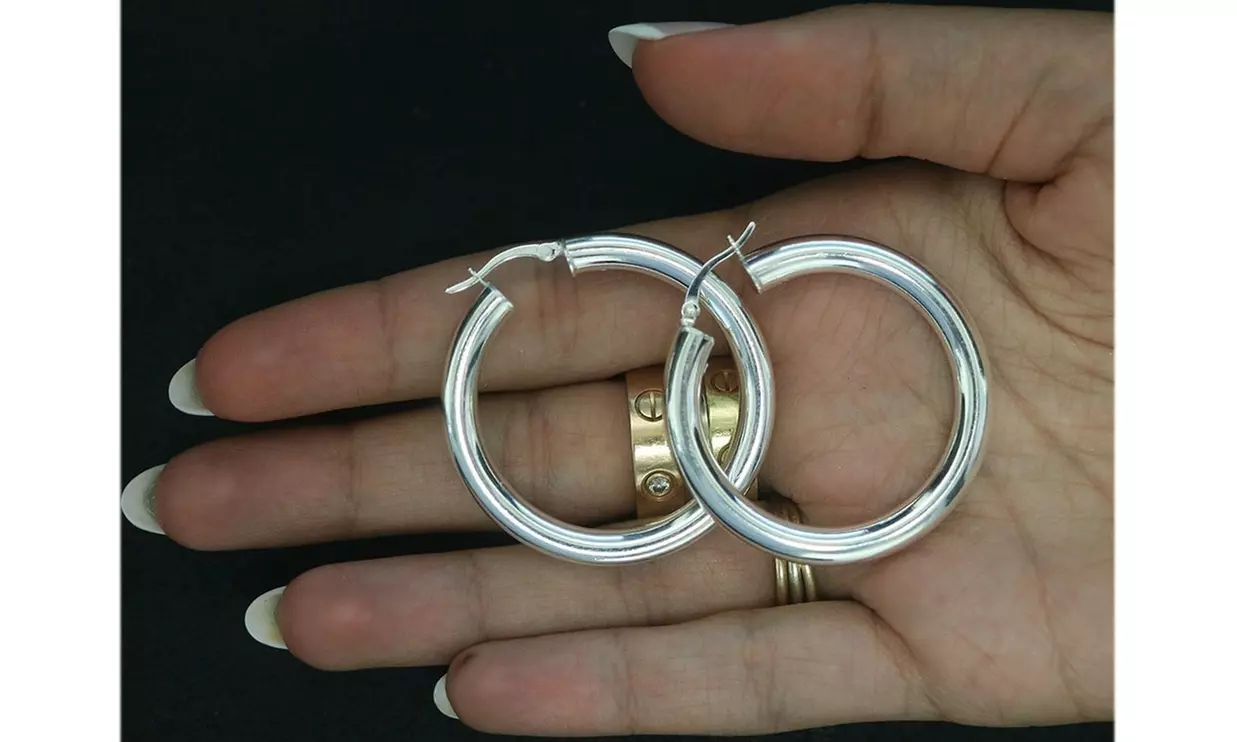5MM Thick Solid 925 Sterling Silver 40MM French Lock Hoop Earrings