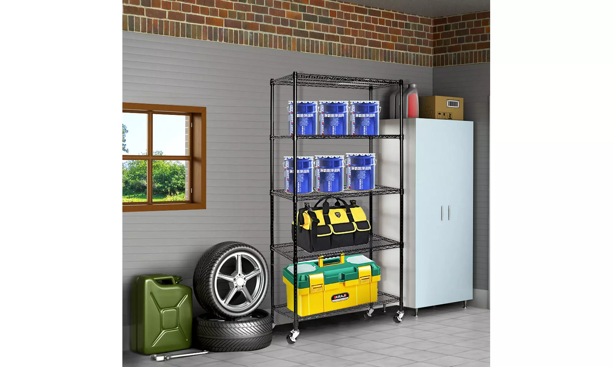5-Tier Heavy-Duty Shelving Unit with Wheels Black 35''L x 18''W x 71''H