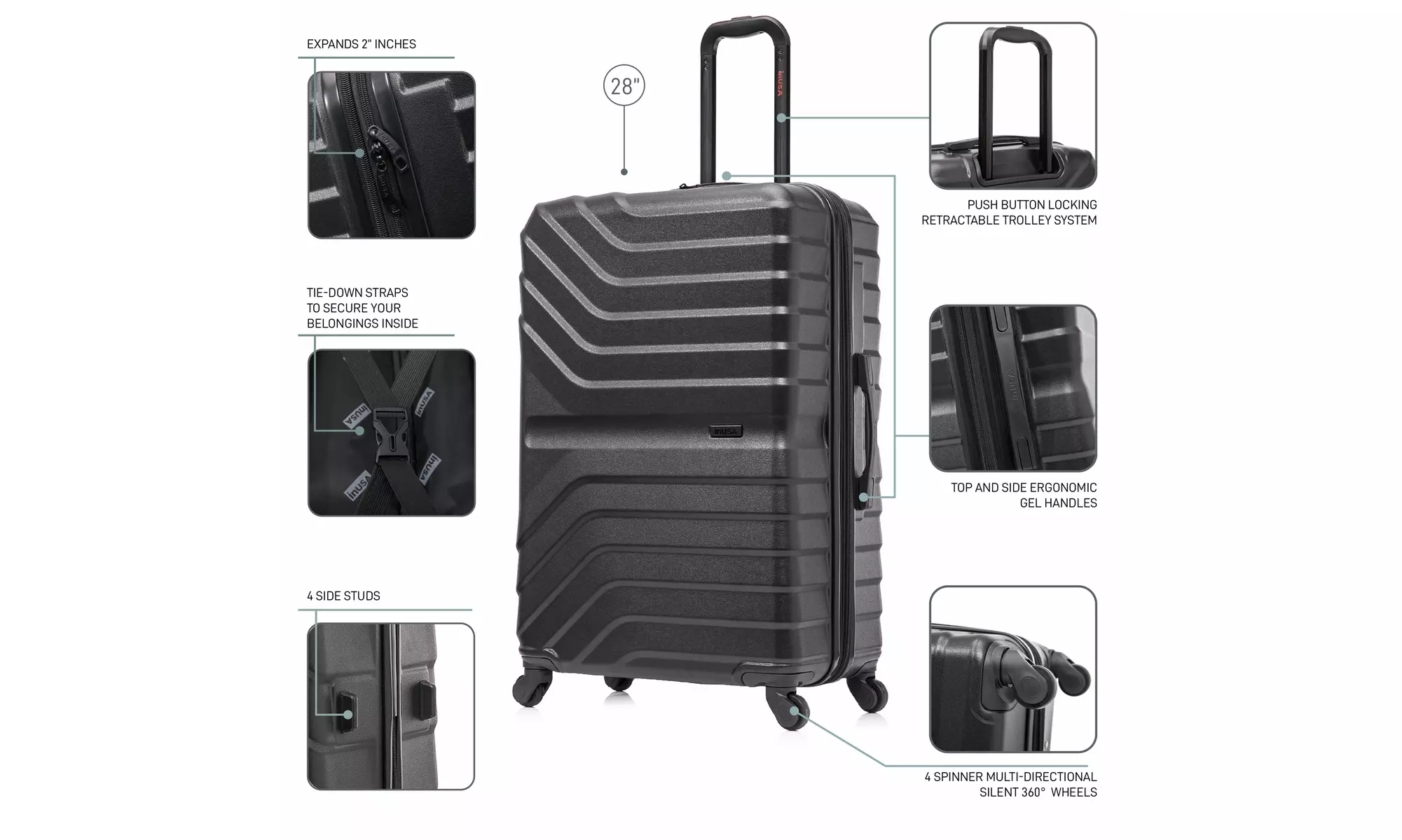 3-Piece InUSA Aurum lightweight hardside spinner Luggage Set 20"/24"/28"