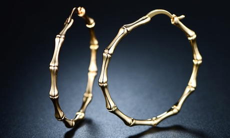 Gold Bamboo Hoop Earrings Gold 40mm Gold Over Brass