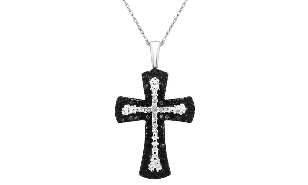 1/4 Cttw Black and White Diamond Cross Pendant in 10K White Gold - Primary Image