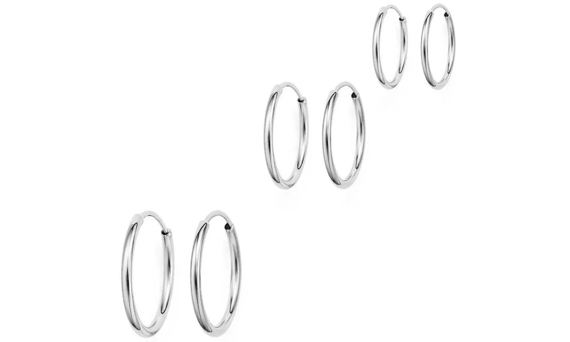 Sterling Silver Hoop Earrings Set of 3 Sizes