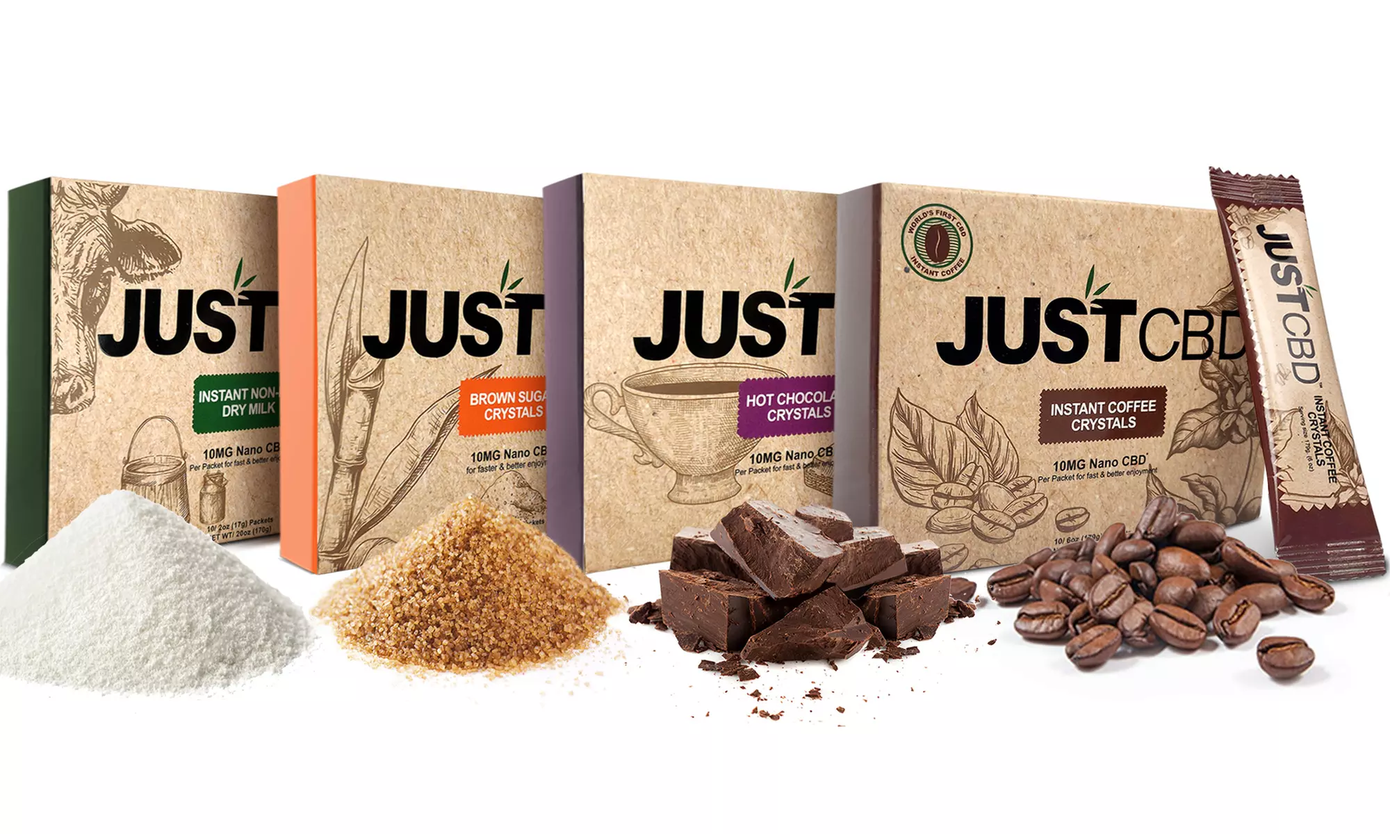JustCBD Nano CBD Crystals - Instant Coffee, Sugar, Creamer and Hot Chocolate - Second Medium
