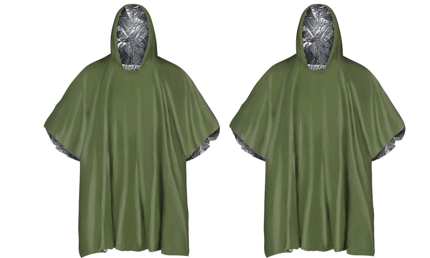 Reusable Mylar Thermal Blanket Poncho Emergency Survival Rain Camping Gear
