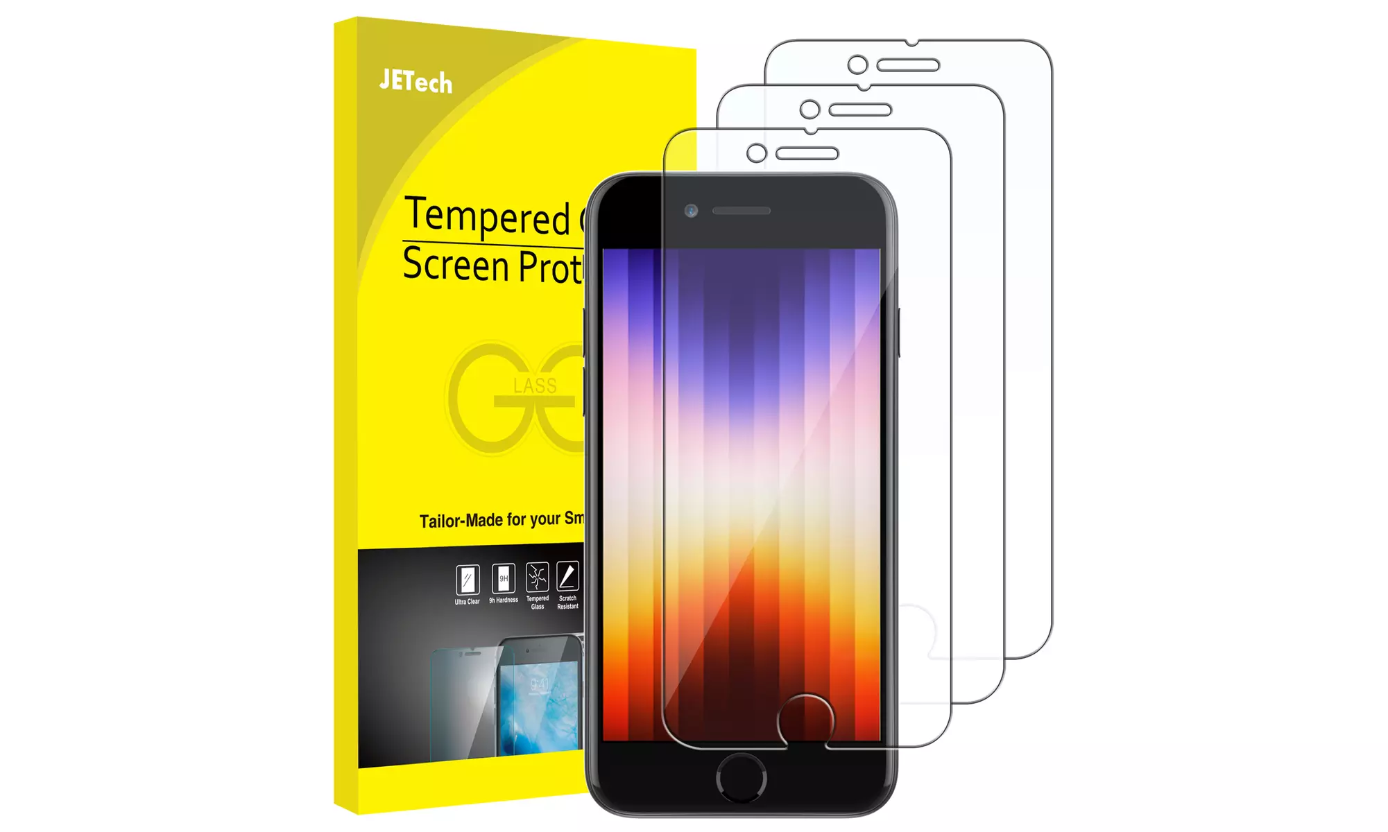 JETech Screen Protector for iPhone SE 3 (2022), Tempered Glass Film, 3-Pack