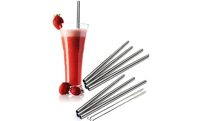 Stainless Steel Bent Or Straight Drinking Straws (4- Or 8-Pack) | Groupon