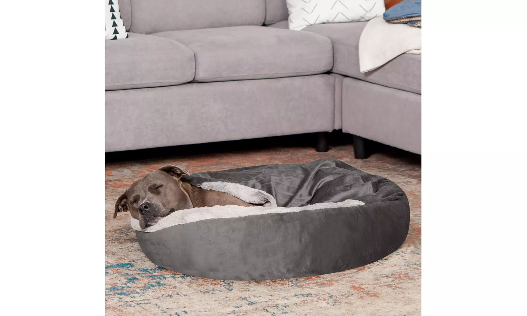 FurHaven Velvet & Wave Faux Fur Hooded Calming Donut Dog Bed - Primary Image