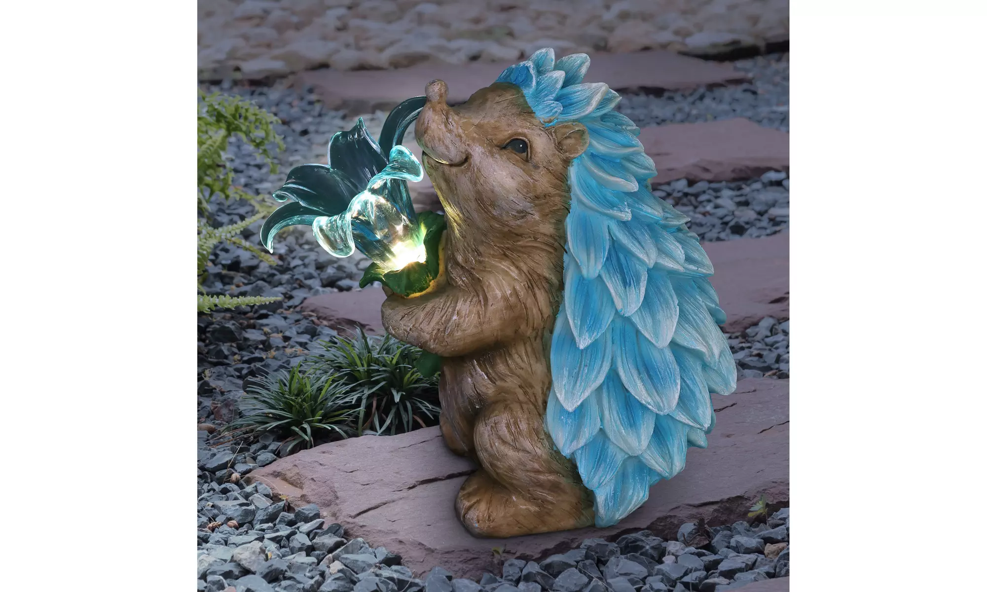 Exhart Solar Hedgehog With LED Flower Garden Statue, 9 Inch - Primary Image