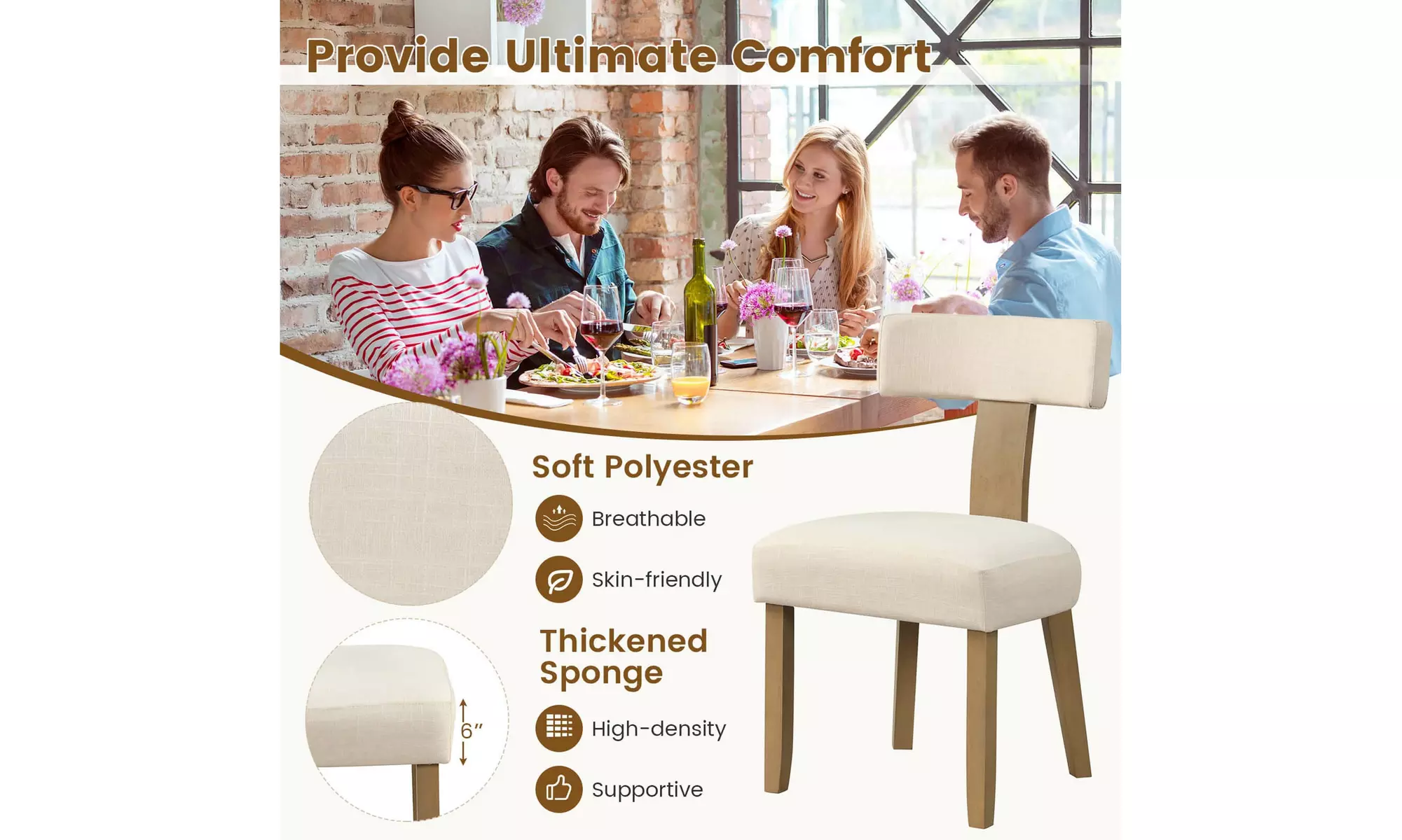 Costway 2/4 PCS Armless Dining Chairs w/ Curved Backrests & Padded Seat Cushions