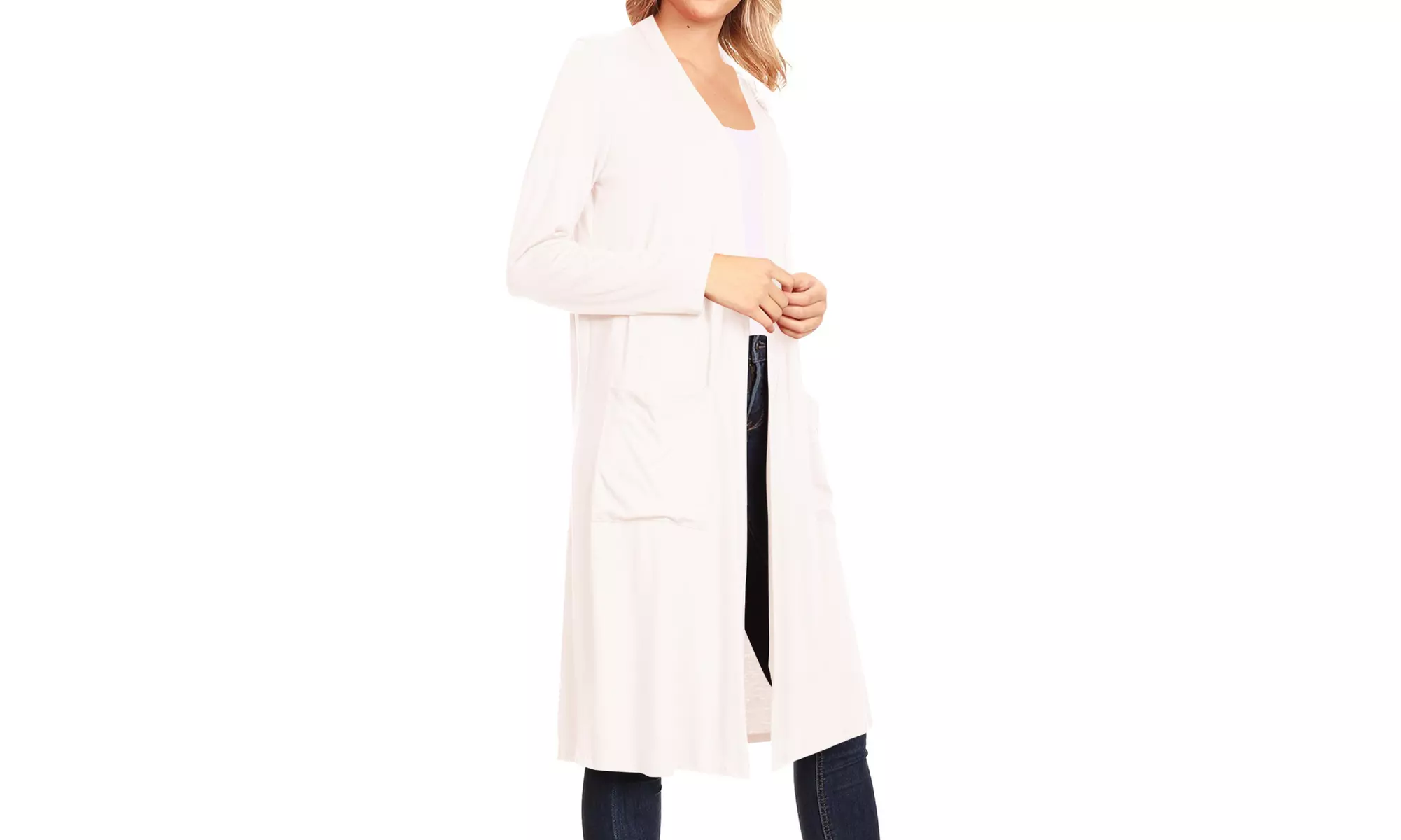 Women's Casual Open Front Side Pockets Solid  Long Cardigan