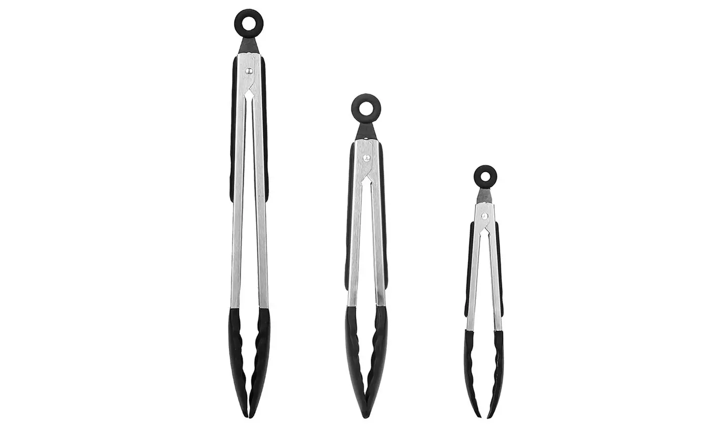 iMounTEK Stainless Steel Locking Tongs Set with Silicone Tips for BBQ & Kitchen