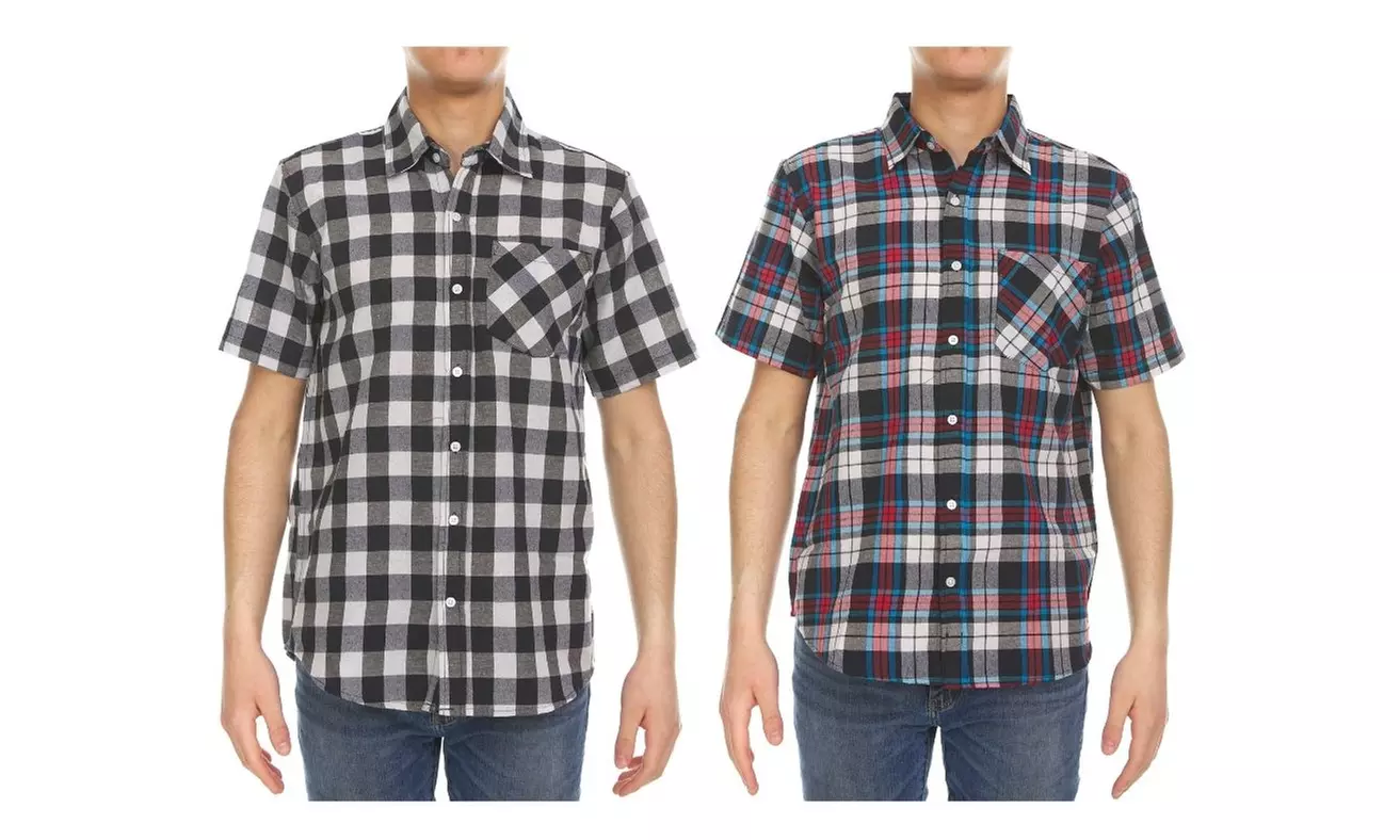 (2-Pack) Men's Short Sleeve Patterned Button Down Shirts - Second Medium