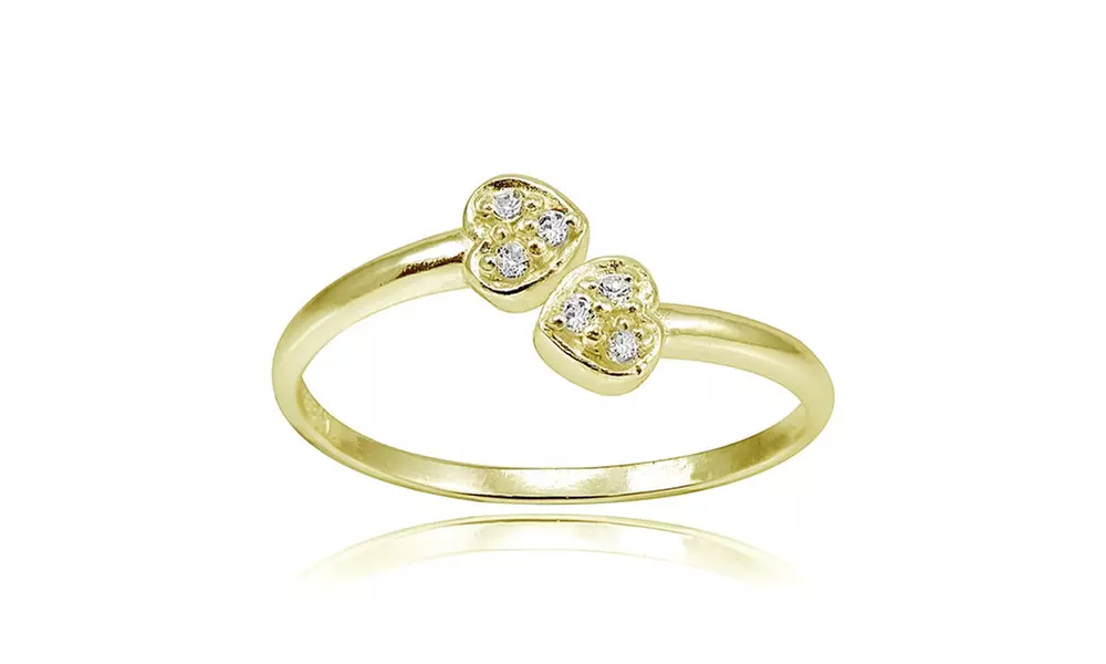Gold Tone Over Sterling Silver CZ Double Heart Toe Ring