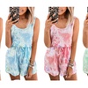Image 1: Womens Summer Tie-dye Sleeveless Tank Top Short Jumpsuit Rompers (S-5XL)