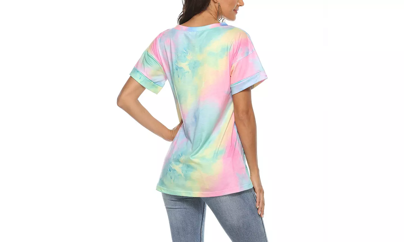 Womens Summer Tops Short Sleeve V-Neck Casual Blouse Tunic Tees Shirts