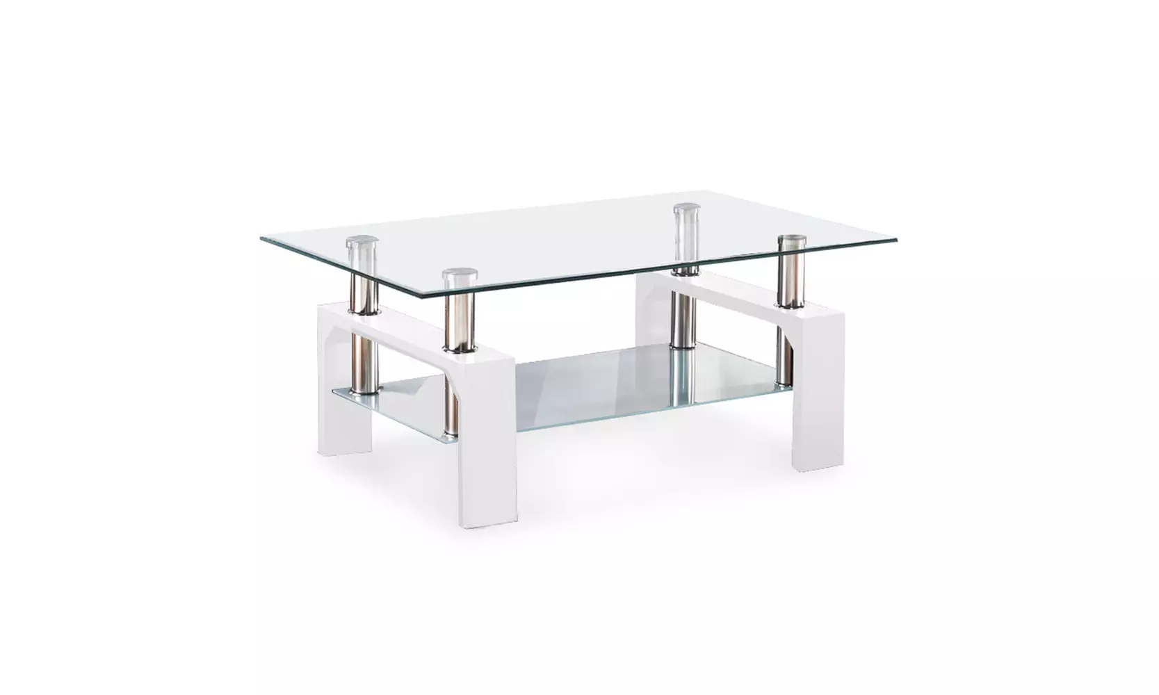 Modern Glass Coffee Table Rectangular w/ Shelf White Leg Living Room Furniture - Second Medium
