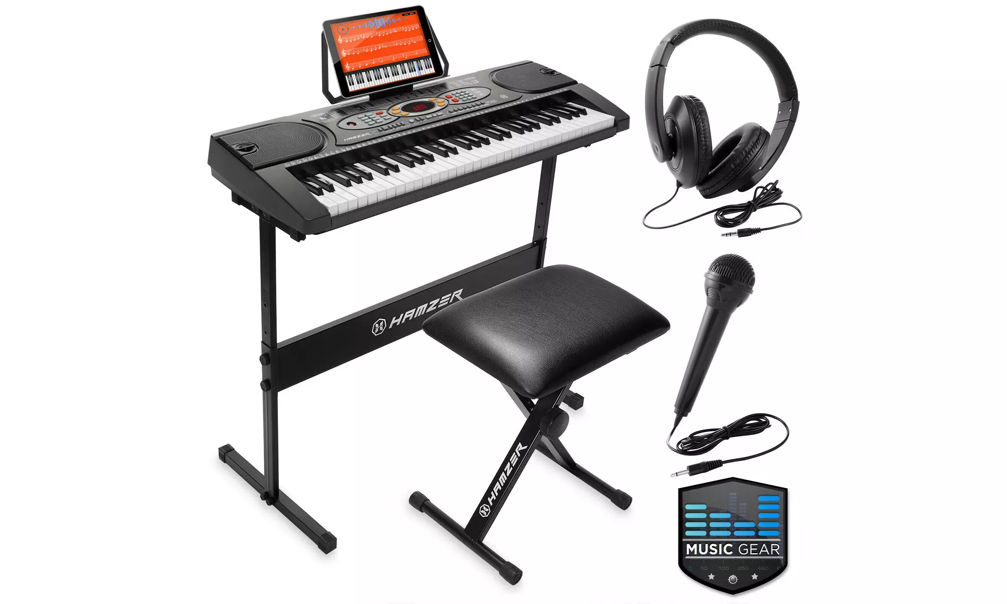 Full Set 61-Key Digital Portable Music Piano Keyboard with Chair and Extras - Primary Image